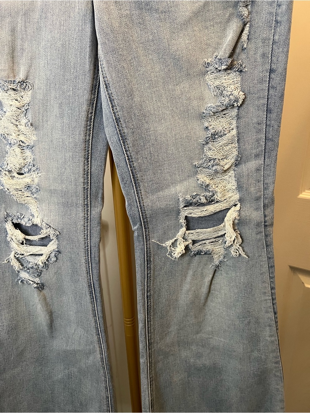 Light Blue Distressed Flare Jeans - Women's Wide Leg - Picture 2 of 7